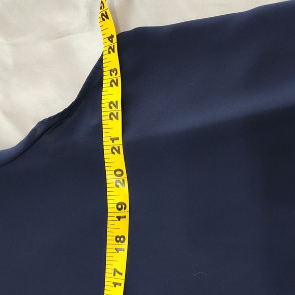 Elle Blouse XXL Cap Sleeve Casual Spring Sheer Embellished Collar Navy Blue - Picture 11 of 12